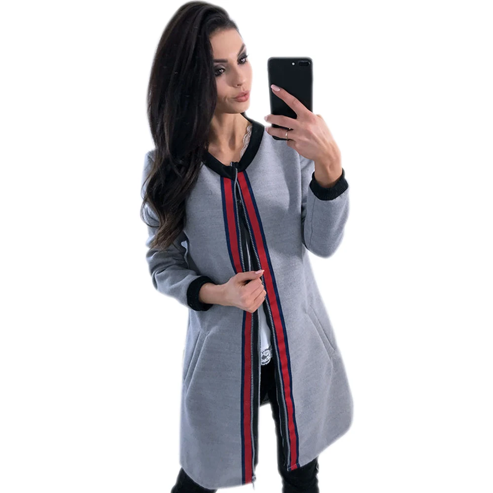 Autumn Winter Zipper Coat 2018 Fahsion New Womens Patchwork Blends Full Sleeve Pockets Casual Female Black Jumpers Warm | Женская одежда
