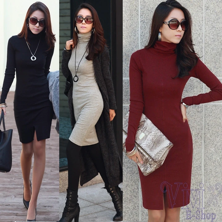 15 Fashion Women S Turtleneck Long Sleeve Basic One Piece Casual Autumn And Winter Dress Women Slim Office Sweater Dresses Ynn Dress Bling Dress Macysdress Owl Aliexpress