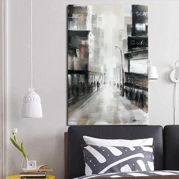 

2018 New Grey City Street Landscape Poster Downtown Skyline Handmade Abstract Oil Painting On Canvas For Livingroom Hanging