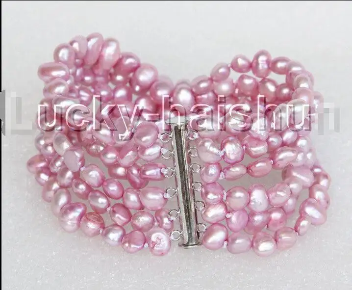 

Wholesale price 16new ^^^^^^^8" 8mm 6row Baroque light purple pearls bracelet magnet clasp j11132