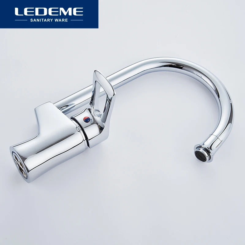LEDEME المطبخ صنبور الجسم النحاس 360 درجة دوران الكروم منحني أنبوب مخرج صنبور حوض السباكة الأجهزة بالوعة صنبور L4025 LEDEME المطبخ صنبور الجسم النحاس 360 درجة دوران الكروم منحني أنبوب مخرج صنبور حوض السباكة الأجهزة بالوعة صنبور L4025