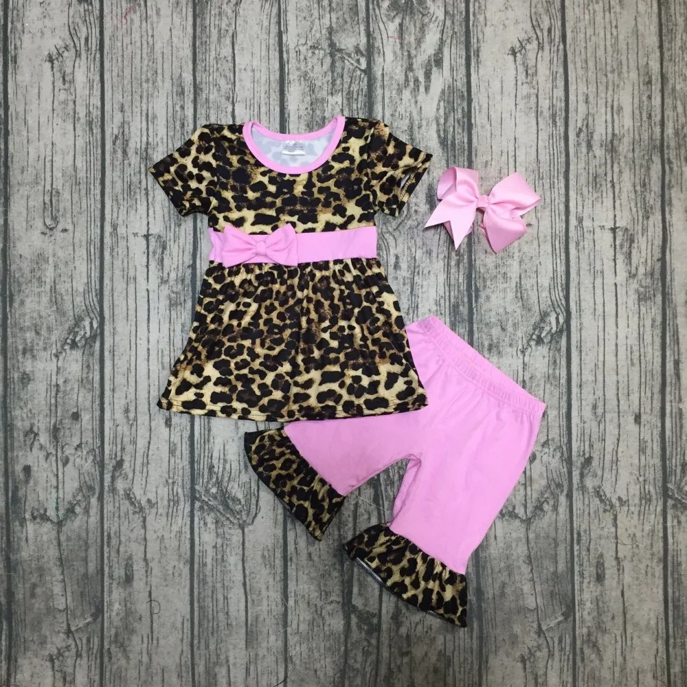 

new arrivals Baby girls children clothes pink belt leopard kids capris outfits cotton ruffle boutique match accessry bow kids