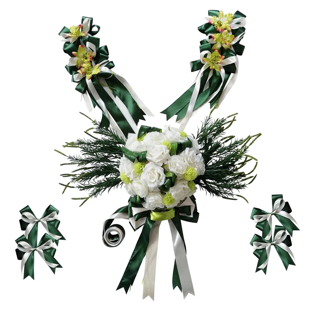 Wedding Car Decorations Kit Limousine Silk Flower Ribbon and Bow DIY Decor for Wedding Bridal Car Ornament