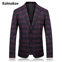 KOLMAKOV 2017 new high quality men’s fashion suit Business casual Classic lattice blazers,single button jacket blazer men, M-5XL