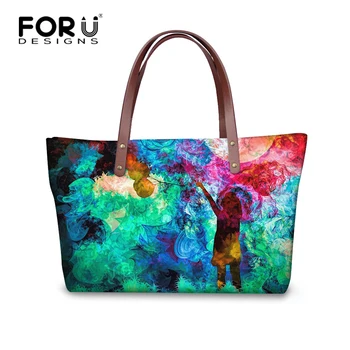 

FORUDESIGNS Colorful Printed Custom Women Bag Neoprene College Girl Handbag Personalized Simple Ladies Cat Tote Bag Shoulder Bag