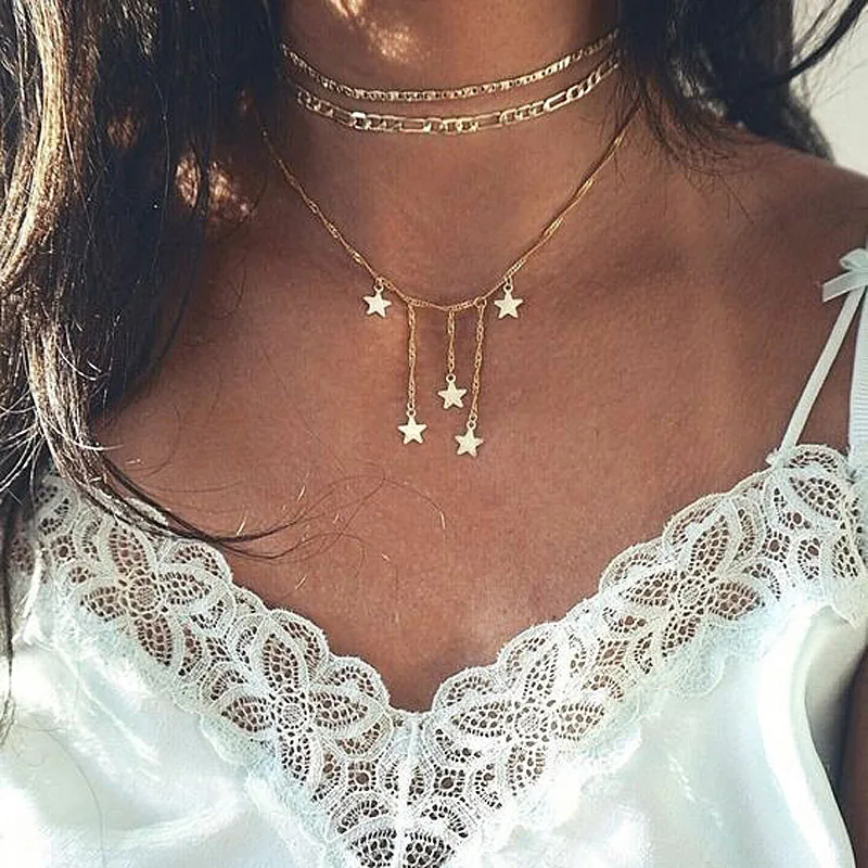

Fashion ladies new multi-layer five-pointed star unique style necklace combination jewelry wholesale