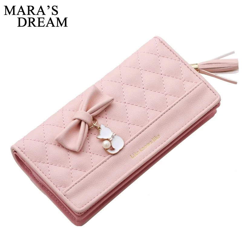 

Mara's Dream 2018 Women Wallet Purse Money Bag Long Women Leather Purse Card Tassel Bow Cute Cat Pendant Letter Zipper Wallet