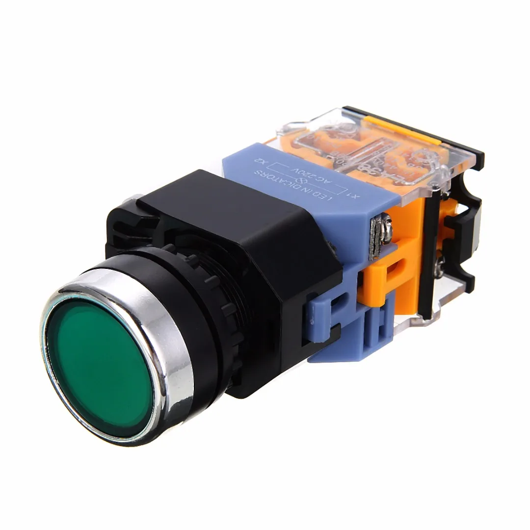 NO+NC START STOP DPST LED Momentary Push Button Switch AC 220V For Starter Contactor Relay Mayitr