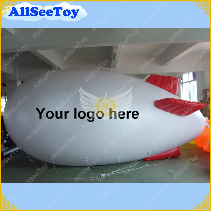 

HOT 5m/16.4ft Long White Inflatable Airship/Blimp with red inflatable fins/Your different logos can be put on./DHL Free Shipping
