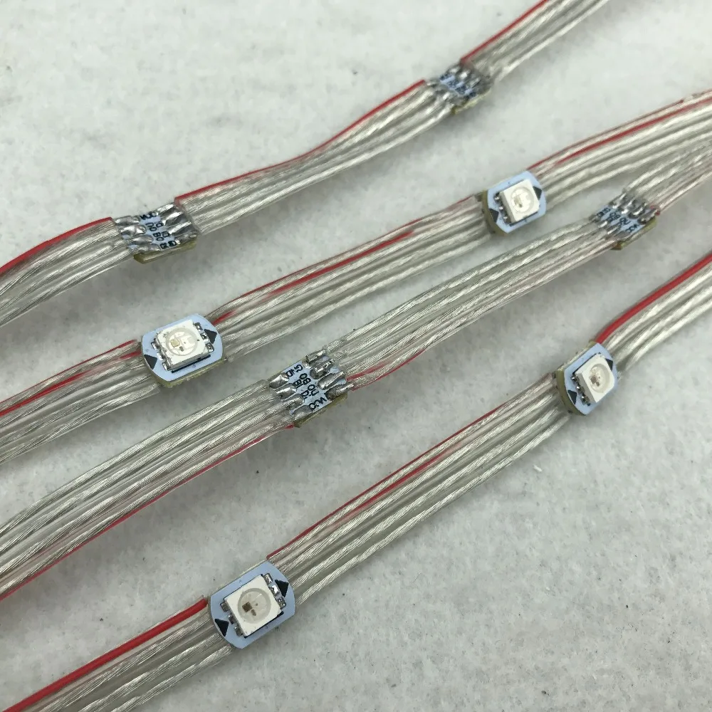 

100pcs/string WS2815-RGB full color addressable LED pixel light with heatsink;DC12V input;5cm wire spacing;with all clear wire