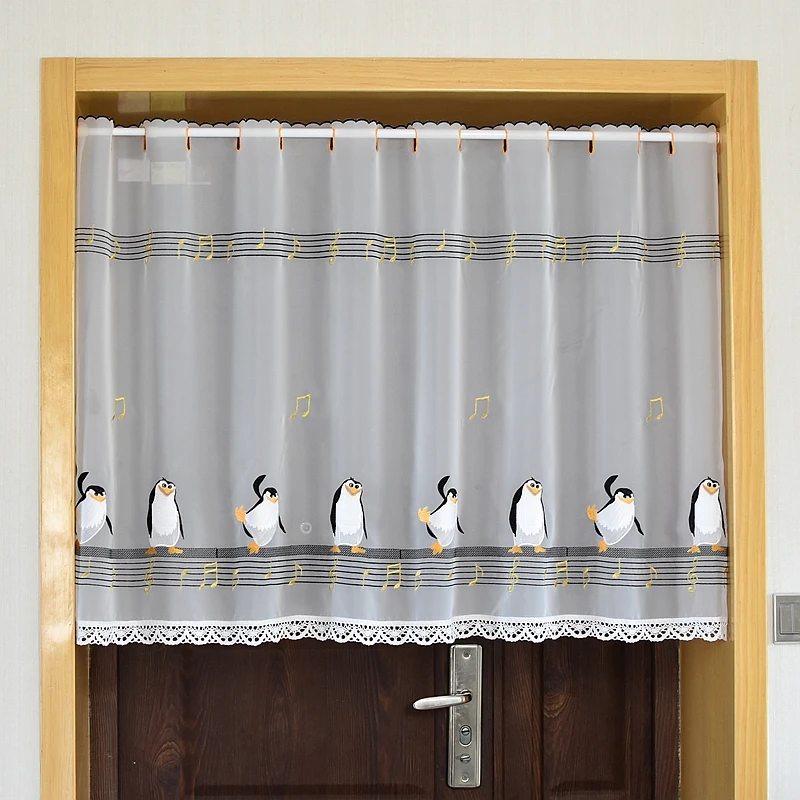 Половина занавески хлопок шкаф занавес кружево вышивка подол прекрасные Пингвины Рождество Штора для шкафа для двери кухни