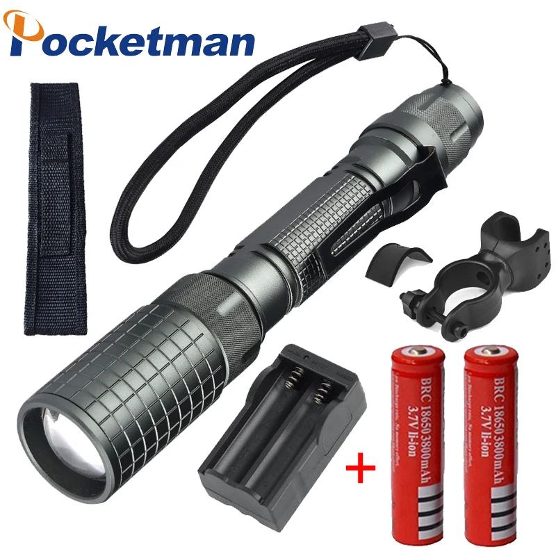 

LED Flashlight LED V5 XM-L T6 Adjustable 3-Mode Torch Light Suit Rechargeable Battery For Outdoor 2*18650