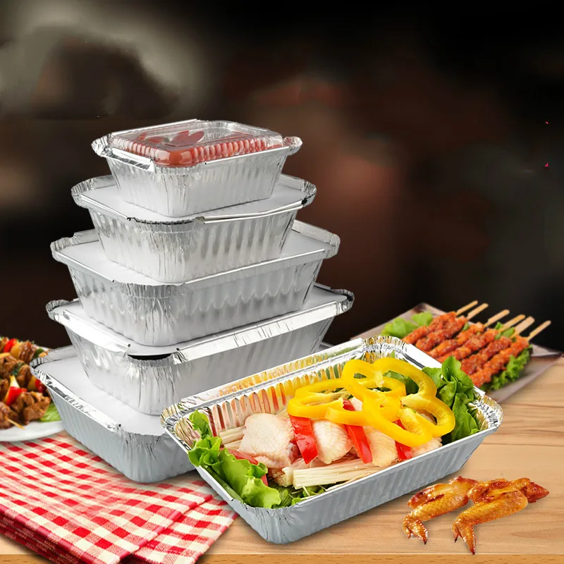 

50pcs Baking barbecue tin carton rectangular aluminum foil lunch box disposable fast food box take-out packaging box household