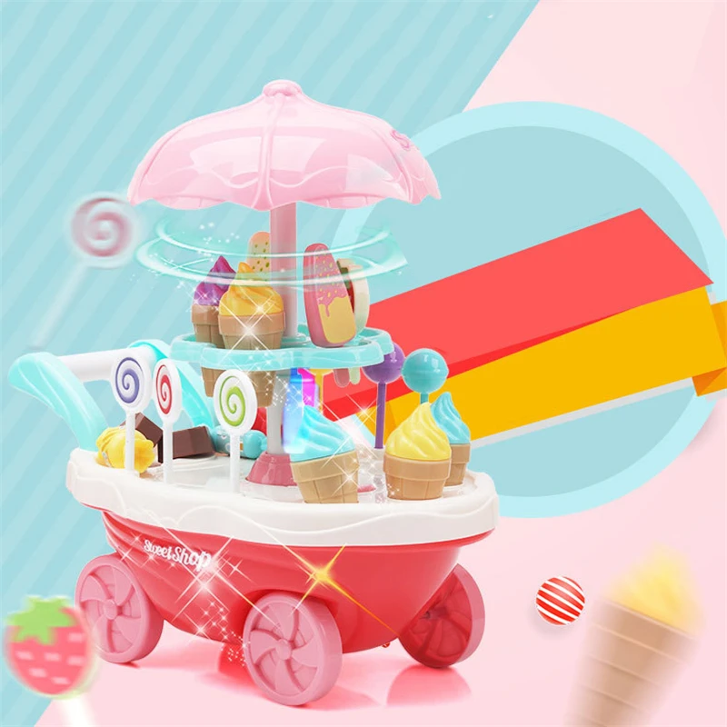 

2018 Hot Sale 30Pcs Pretend Play Kitchen Toys for Kid Funny Mini Icecream Candy Car with Light Music Rotatable Toy Best Gifts