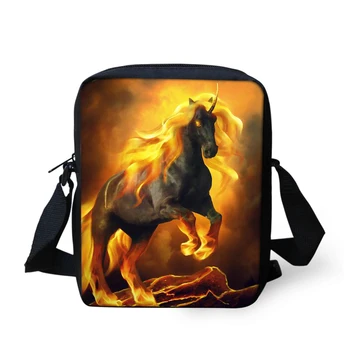 

ThiKin Crazy Horse Printing Animal Fire Messenger Bag for Women Casual Mini Cross Body Shoulder Bag Small Handbag Phone Bag