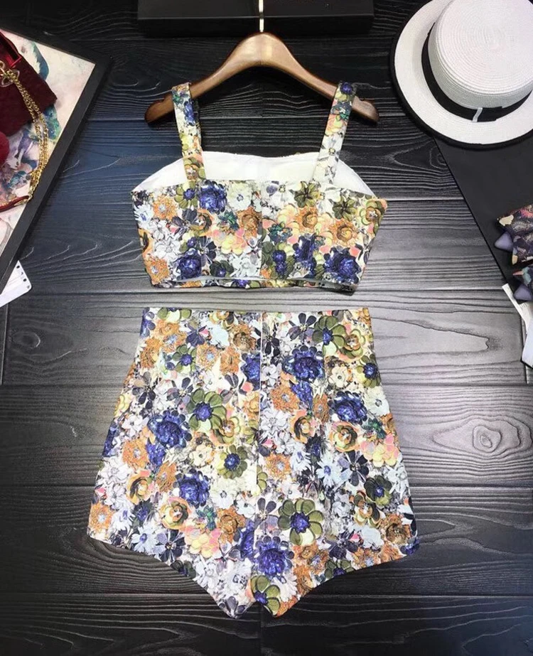 Luxury Beading Decoration Top and A-Line Short Pants Women 2 Piece Set Suit Spring Summer 2018 (9)