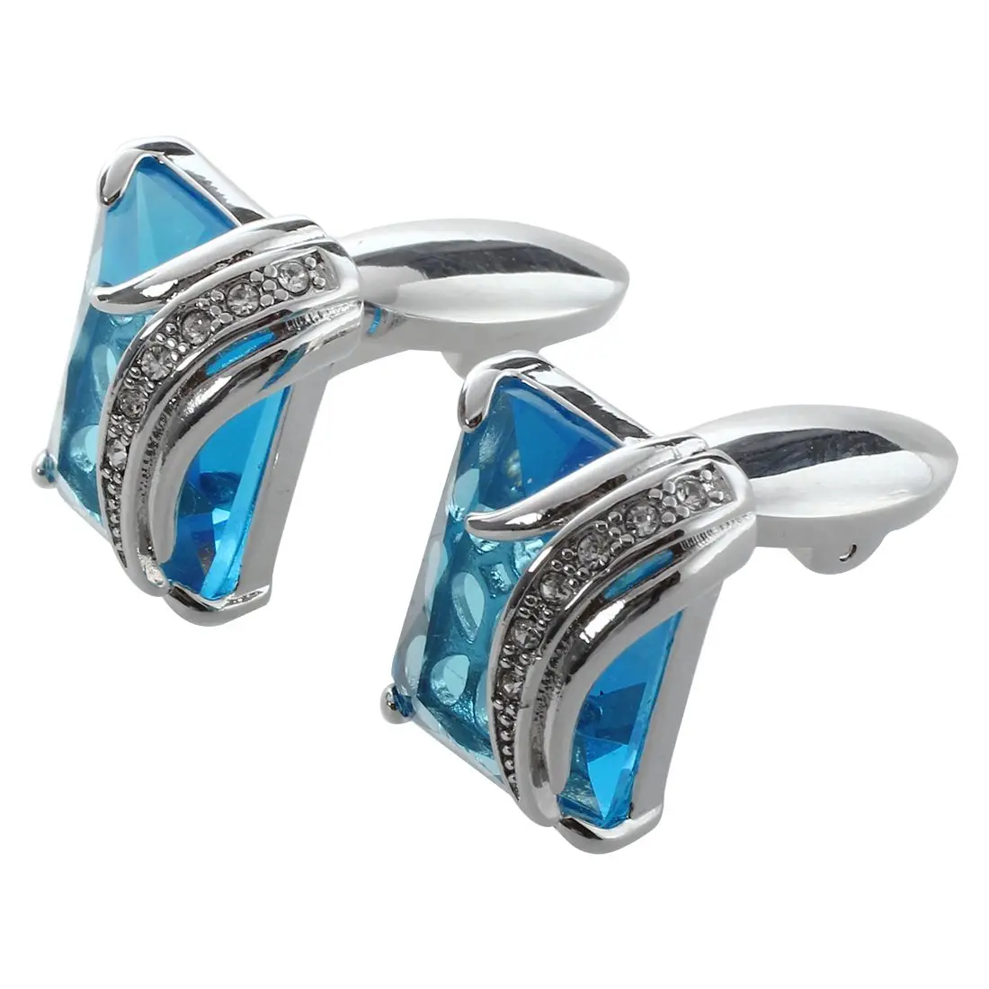 Men's Cufflinks Shirt Cuff Links Rectangle Blue Rhinestonein Tie Clips