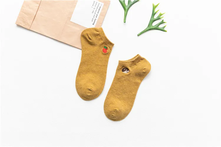 Женские носки Каваи с вышивкой ярких цветов, модные хлопковые носки для девочек, 1 пара - Color: Yellow