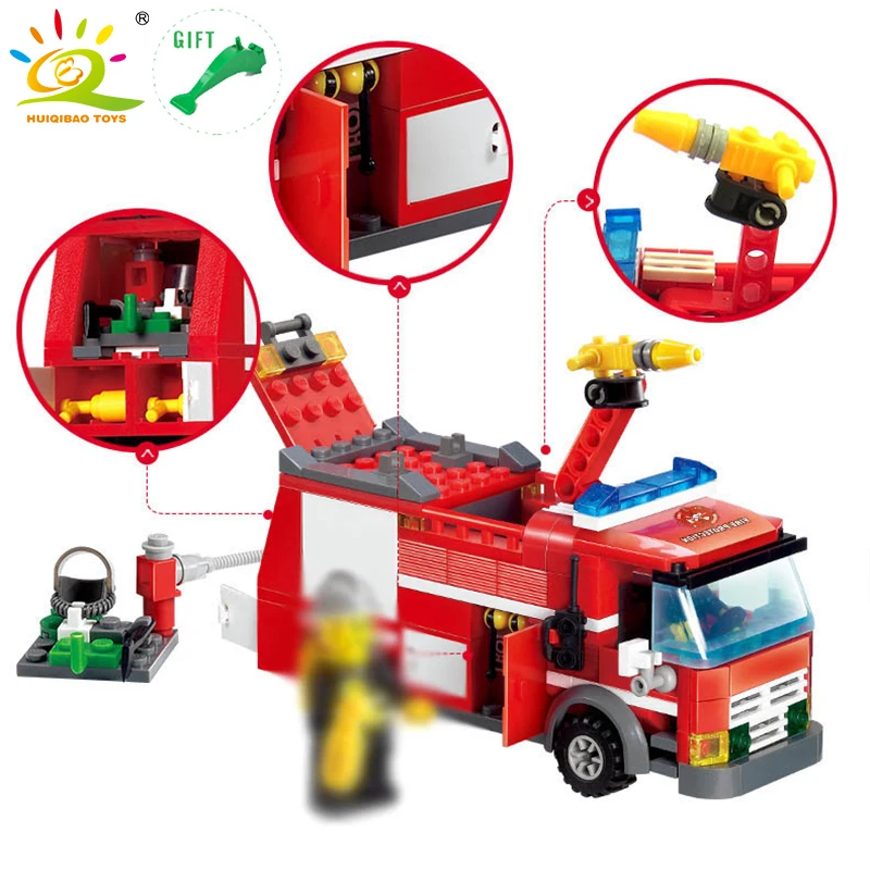 

HUIQIBAO TOYS 206pcs FireTruck Building Blocks Compatible Legoed City Firefighter Figures Educational DIY Bricks For Children