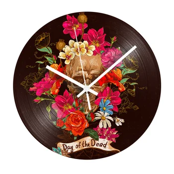 

Skull Record Clock 12'' Decorative Vintage Vinyl Record Wall Clock for Living Room Silent Clock Mechanism Home Decor