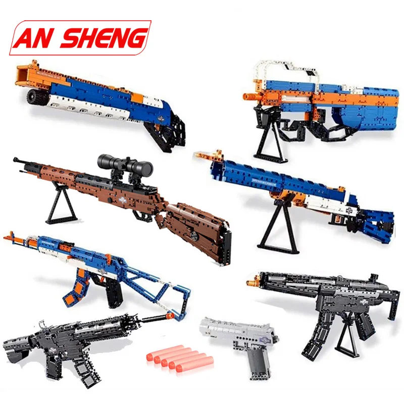 

New SWAT Emission Pistol Power GUN technic Arms Model Assembled DIY Brick Set Weapon Legoe Compatible boy Toy Building Block