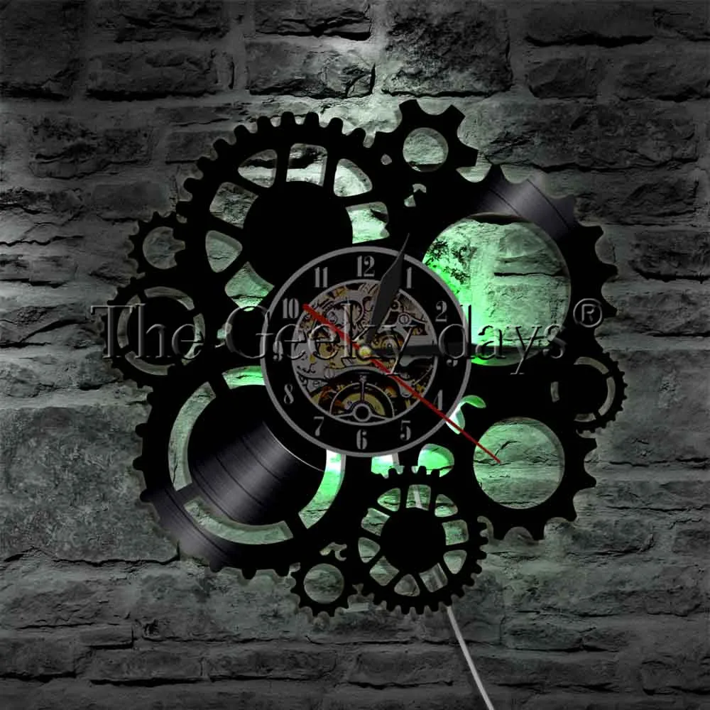Parede de Luz Sinal de Engrenagens da Engrenagem Mudança da Cor Conduziu a Iluminação Lâmpada de Parede com Controle Preço Steampunk Levou Relógio Remoto 1 4 Sinal de Engrenagens da engrenagem Relógio Mudança