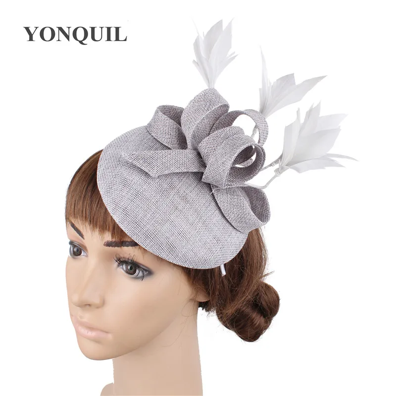 Новые женские шляпки с сеткой цвета хаки, модные женские шляпы с лентами для свадебной вечеринки, красивые аксессуары SYF570 - Цвет: Серый