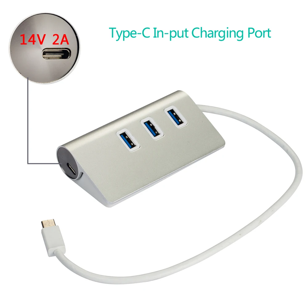 USB C Charging Hub, USB C to 3 Port USB 3.0 Aluminum Hub with 1 USB C (Type C) Input Charging