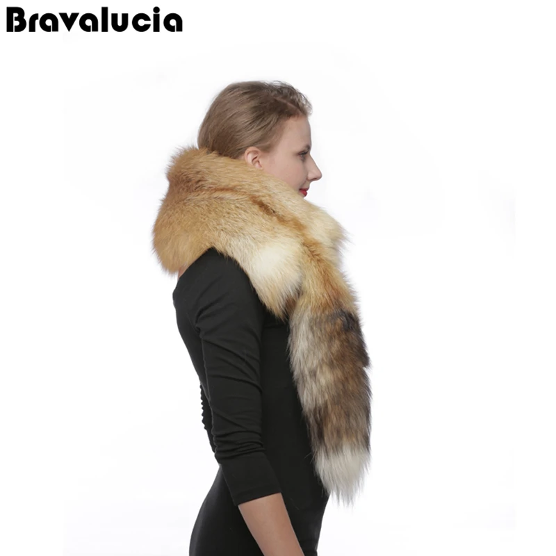Bravalucia Роскошные зимние теплые натуральным лисьим мехом полный шкуры шарф