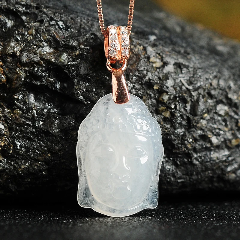

925 silver buckle ice species light green jade Ruyi avatar Buddha head jade pendant Authentic A cargo with certificate