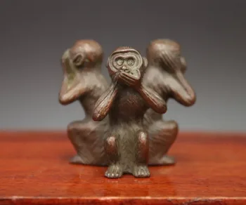 

5 CM Chinese pure red Copper auspicious Three Don't Monkey Lucky Animal Statue