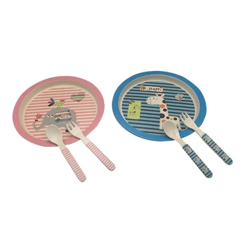 

3pcs/set Character baby Plate Forks Spoon Dinnerware feeding Set,100% bamboo fiber Baby children tableware set