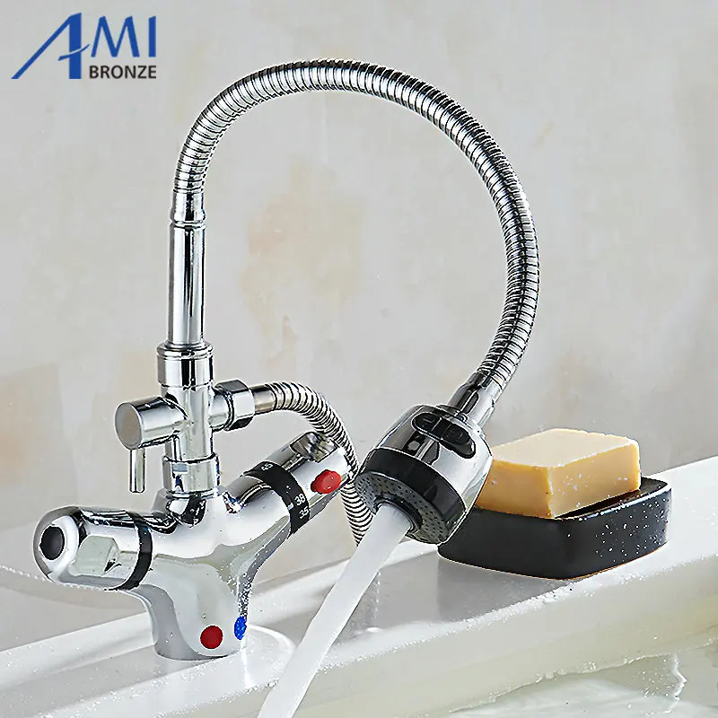 Термостат Смесители для ванной комнаты кухонный кран ванна горячая холодная смеситель кран латунь 360 поворотные смесители для раковины 8023