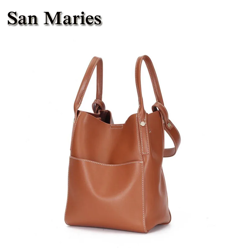 

San Maries Women's Designer Handbags Women Famous Brands Quality Ladies Genuine Leather Bags Totes Composite Bucket Bag