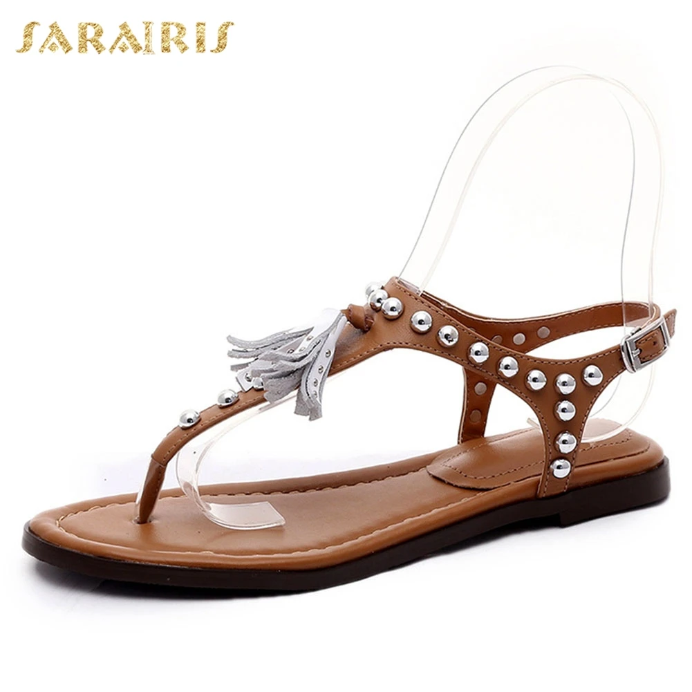 

Sarairis Size 35-42 Women Shoes Genuine Leather Cow Leather Flat Heels Fashion Party Summer Sandals Shoes Woman