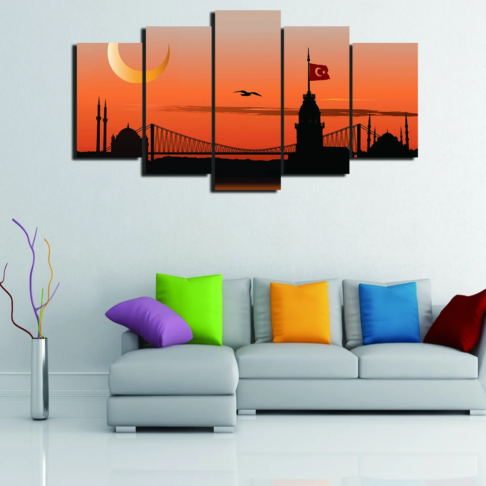 

Art Wall Picture Home Decoration 5 Panel Building Maiden'S Tower Landscape For Living Room Canvas Print Modern Cuadros Painting