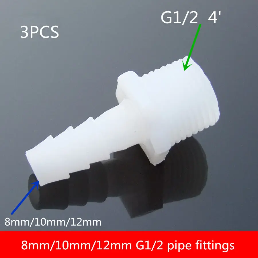 

3PCS/bag PC002 3 kind 8mm/10mm/12mm G1/2 4' plastic pipe connector hose connector pipe fittings