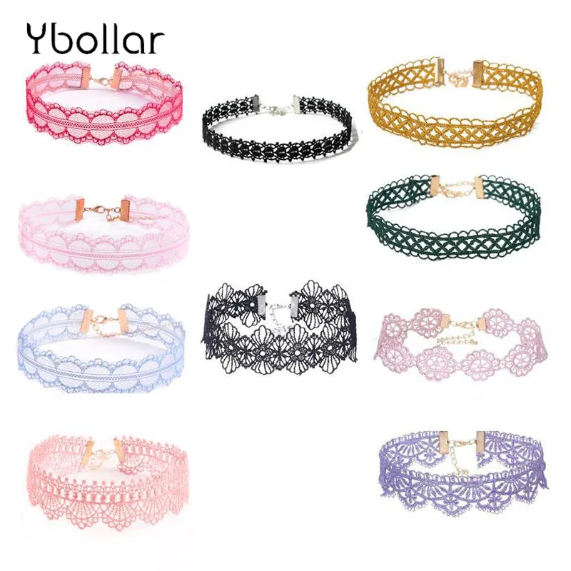 

10pcs/pack Mixed Colorful Lace Flower Choker Tattoo Necklace for women girl Colar Statement Collares Jewelry Gift