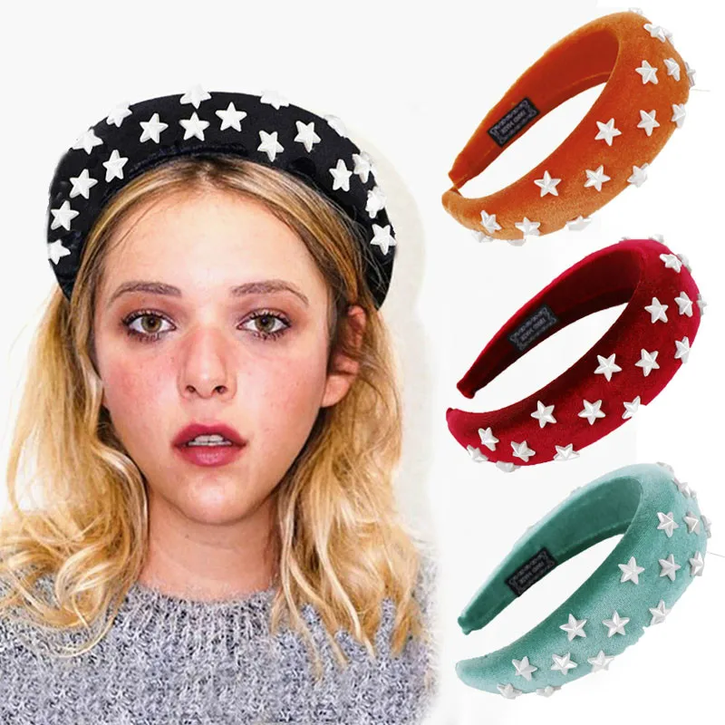 

Thick Velvet Women Headbands Hair Accessories star Head Band Fashion Pentagram Headwear 4CM Wide Sponge Hairbands For Woman