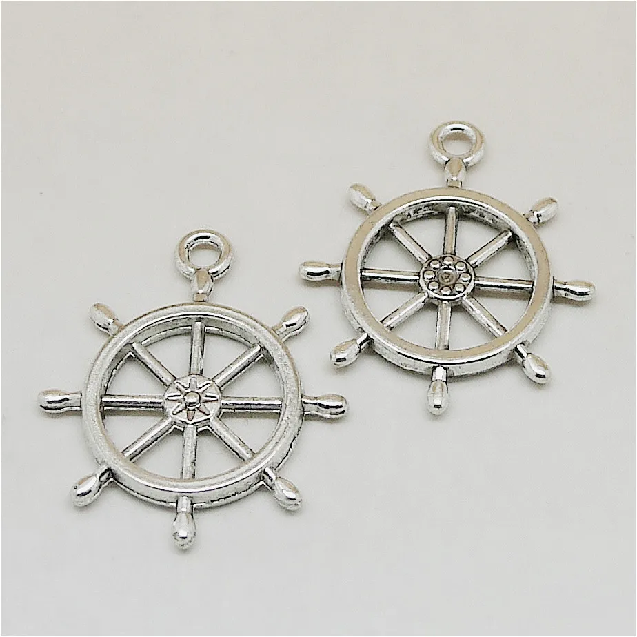 

5PCS/Lot 24x28mm DIY Vintage Antique Silver Plated Anchor Rudder Charms For Necklace Bracelet Keychain Alloy Jewelry Accessories