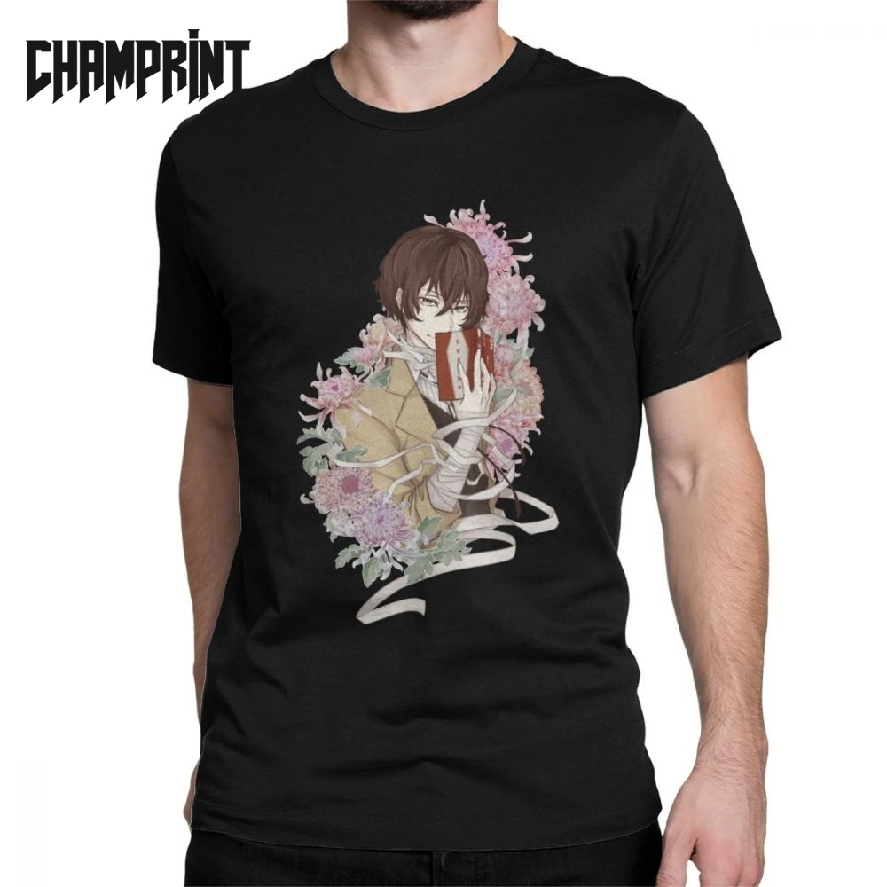 

Vintage Dazai Bungo Stray Dogs T-Shirt for Men Pure Cotton T Shirt Bungo Anime Bsd Manga Osamu Short Sleeve Tees 4XL 5XL Clothes