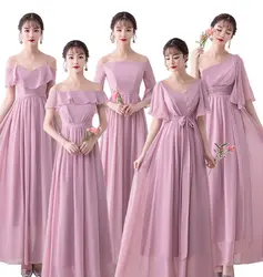 Шифоновое платье подружки невесты 2019 длинное розовое платье для выпускного бала свадебное Выпускное Платье для девочки