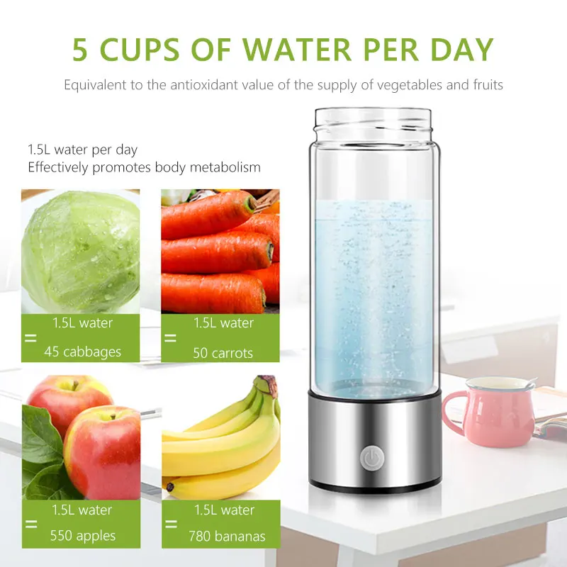 420ml Hydrogen Water Hydrogen Generator and Filter Rechargeable Portable Water Ionizer Bottle Sadoun.com