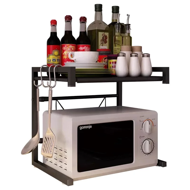  Multi functional provincial space retractable kitchen rack microwave oven rack oven rack 2 story st - 32920022734