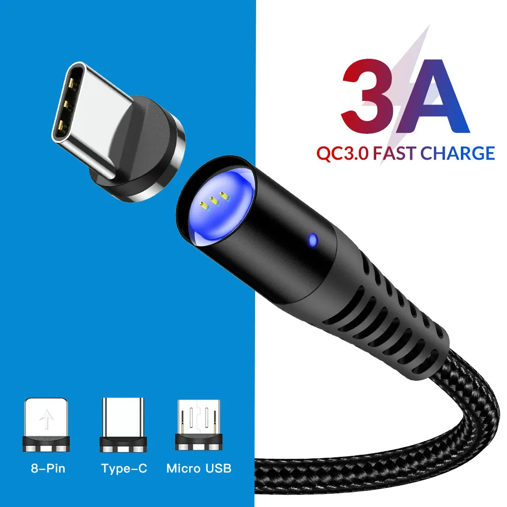 

3A Magnetic Cable For iPhone X XR Micro USB Lighting Cable Fast Charging Charger USB Type C Cable For Samsung S10 Huawei Cables