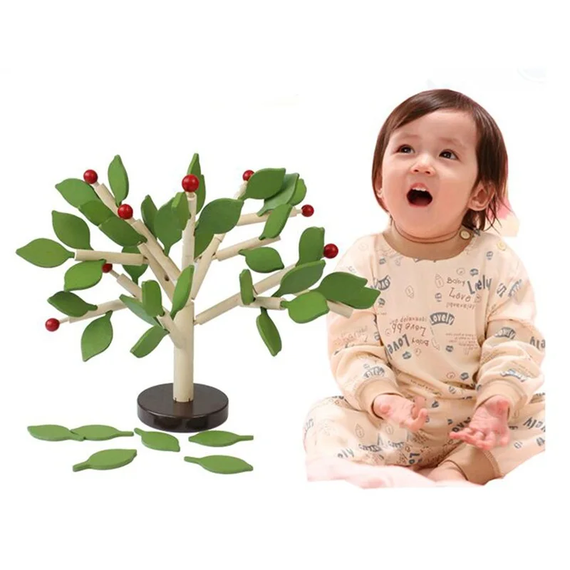 

Green Leaves Building Chopping Assembled Tree 2 colors DIY Montessori Wooden Assembly Puzzle Toy Children Educational Birthday