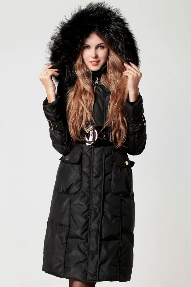 Женское зимнее пуховое пальто с натуральным мехом енота, капюшон, куртка-пуховик для женщин, черного и красного цвета размера плюс