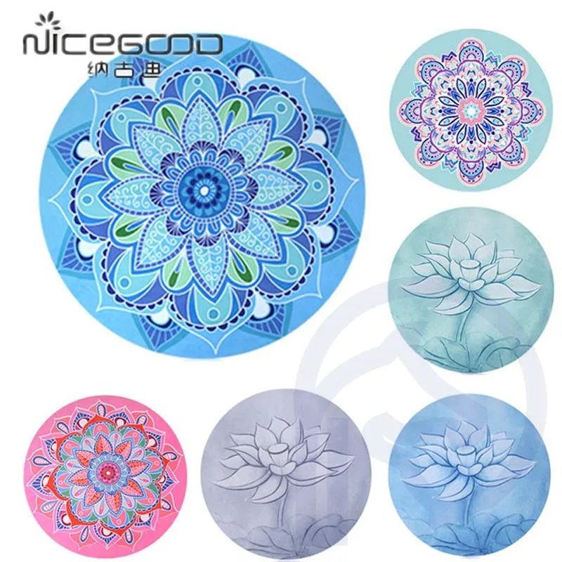 

Round Meditation Yoga Mat Printed Suede Natural Rubber Ultralight Portable Foldable Yoga Cushion with Yoga Mat Storage Bag