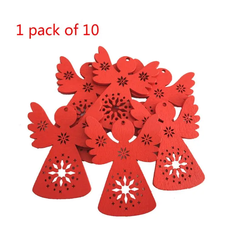

10 Pcs/Pack DIY Wooden Angel Christmas Tree Pendant Home Decoration Gift Accessories Carved Wood Chips