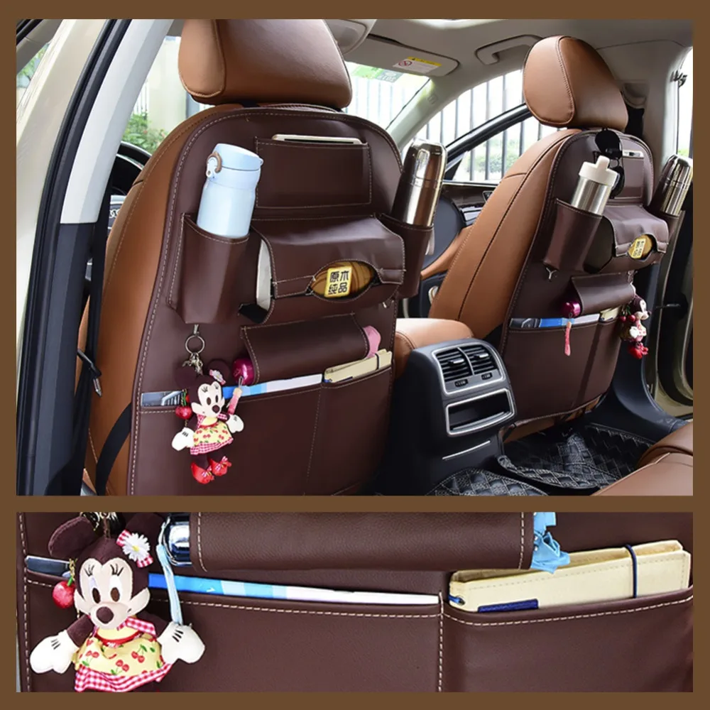 Сумка-Органайзер из искусственной кожи на заднем сиденье автомобиля, держатель для телефона с несколькими карманами